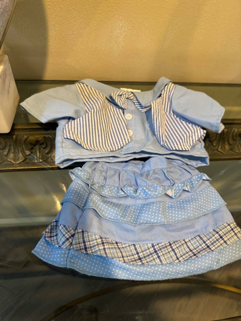 Build-A-Bear Light Blue Striped Vest & Skirt Outfit